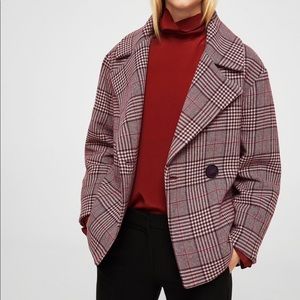 Mango Checkered Wool Blend Coat
